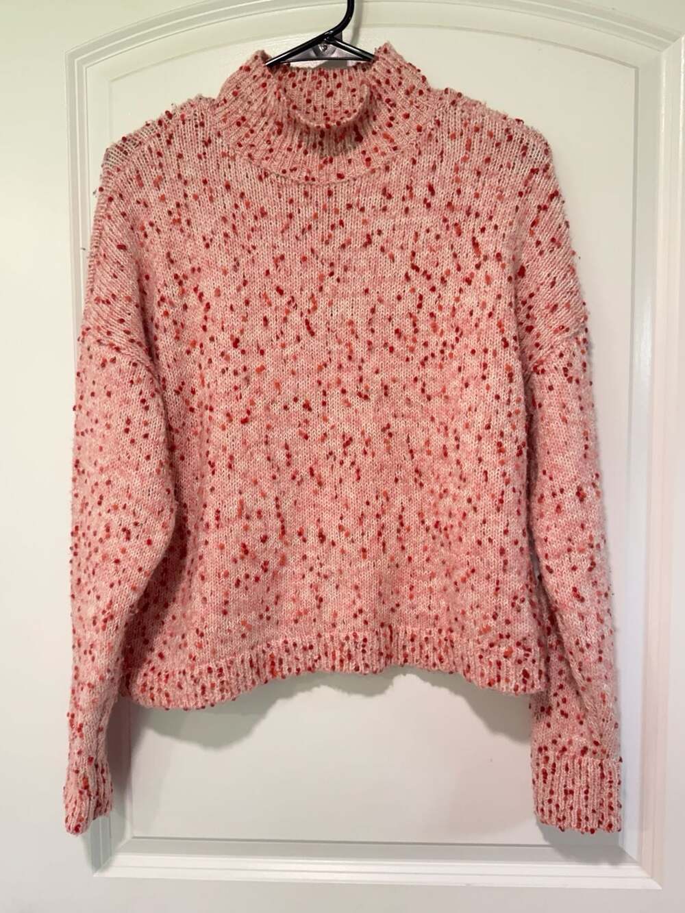Coquette Pink Confetti Knit Mock Neck Sweater Cropped Speckled Women’s L